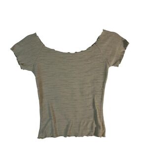 Haystacks Womens Small Textured Ribbed Scoop Neck Top Short Sleeve Taupe Beige